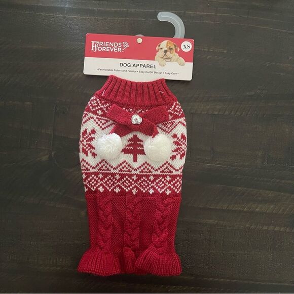 Friends Forever Dog Apparel Red & White Christmas Sweater XS NWT - Picture 1 of 5